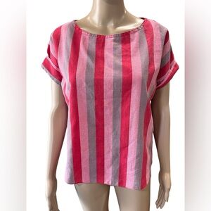 Vintage 60’s style  cuffed sleeves candy Striped Pink and Gray Women's Top-L